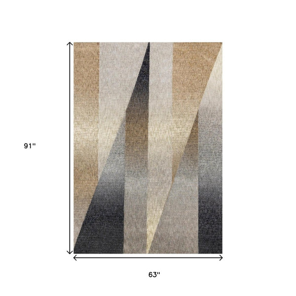 HomeRoots 5' Stylish Gray Brown and Beige Geometric Area Rug - Durable, Stain-Resistant, Easy-Care Design 5' X 8' 660292