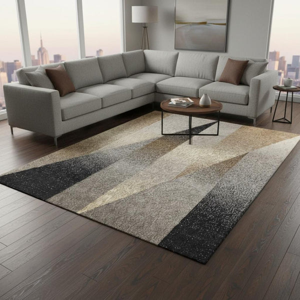 HomeRoots 5' Stylish Gray Brown and Beige Geometric Area Rug - Durable, Stain-Resistant, Easy-Care Design 8' X 11' 660293
