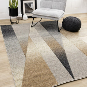 HomeRoots 5' Stylish Gray Brown and Beige Geometric Area Rug - Durable, Stain-Resistant, Easy-Care Design 8' X 11' 660293