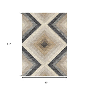 HomeRoots 5' Modern Gray Beige Black Geometric Area Rug for Stylish Living Spaces - Durable & Stain-Resistant 5' X 8' 660294