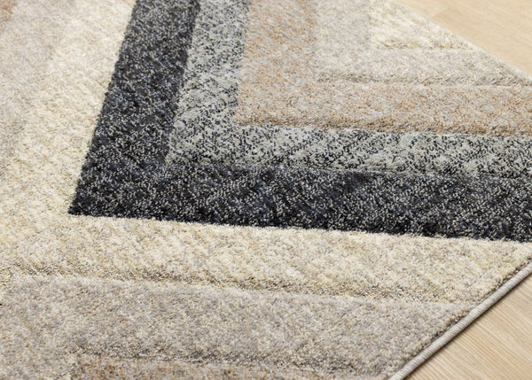 HomeRoots 5' Modern Gray Beige Black Geometric Area Rug for Stylish Living Spaces - Durable & Stain-Resistant 5' X 8' 660294