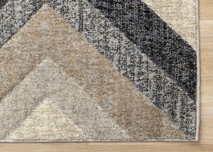 HomeRoots 5' Modern Gray Beige Black Geometric Area Rug for Stylish Living Spaces - Durable & Stain-Resistant 5' X 8' 660294