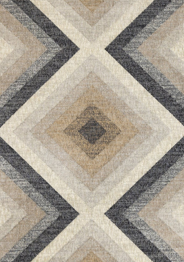 HomeRoots 5' Modern Gray Beige Black Geometric Area Rug for Stylish Living Spaces - Durable & Stain-Resistant 8' X 11' 660295