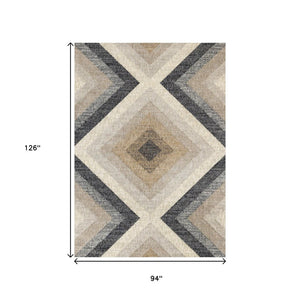 HomeRoots 5' Modern Gray Beige Black Geometric Area Rug for Stylish Living Spaces - Durable & Stain-Resistant 8' X 11' 660295
