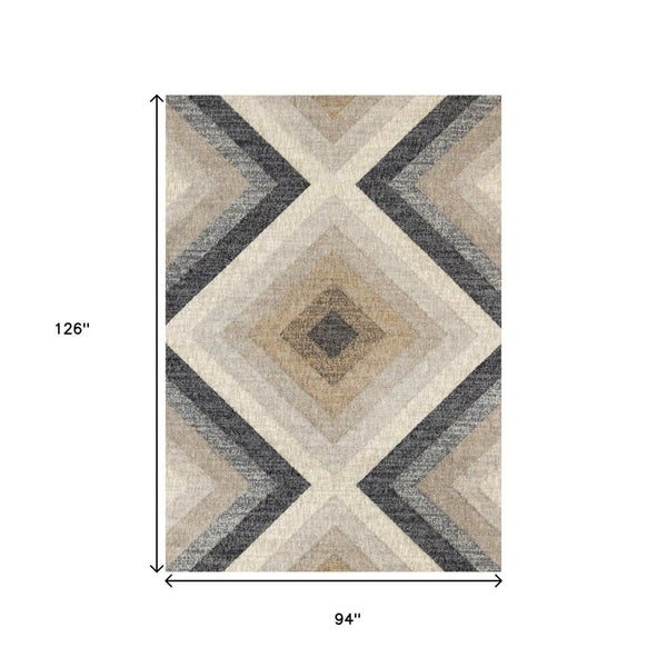 HomeRoots 5' Modern Gray Beige Black Geometric Area Rug for Stylish Living Spaces - Durable & Stain-Resistant 8' X 11' 660295