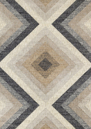 HomeRoots 5' Modern Gray Beige Black Geometric Area Rug for Stylish Living Spaces - Durable & Stain-Resistant 8' X 11' 660295