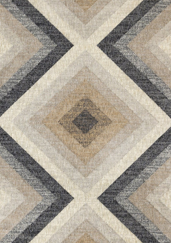 HomeRoots 5' Modern Gray Beige Black Geometric Area Rug for Stylish Living Spaces - Durable & Stain-Resistant 8' X 11' 660295
