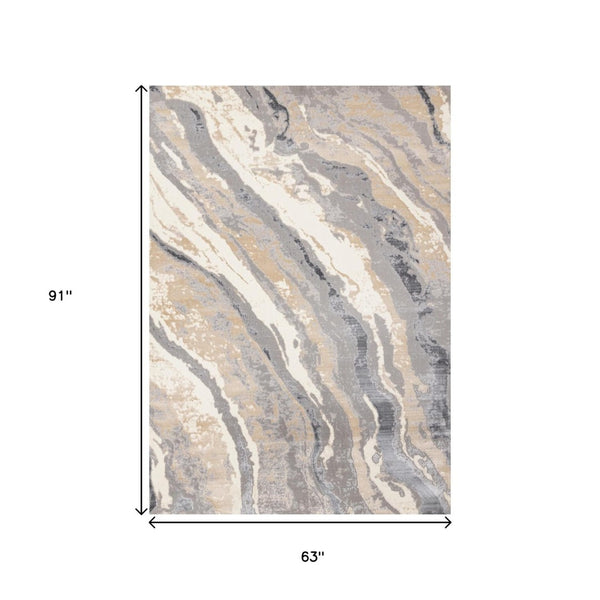 HomeRoots 5' Stylish Taupe Gray and Ivory Abstract Area Rug for Modern Homes - Durable, Stain-Resistant Design 5' X 8' 660296
