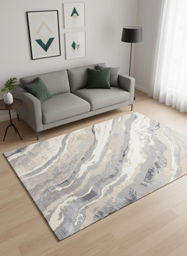 HomeRoots 5' Stylish Taupe Gray and Ivory Abstract Area Rug for Modern Homes - Durable, Stain-Resistant Design 5' X 8' 660296