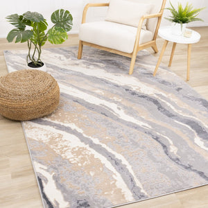 HomeRoots 5' Stylish Taupe Gray and Ivory Abstract Area Rug for Modern Homes - Durable, Stain-Resistant Design 5' X 8' 660296