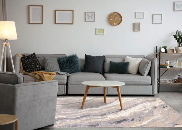HomeRoots 5' Stylish Taupe Gray and Ivory Abstract Area Rug for Modern Homes - Durable, Stain-Resistant Design 5' X 8' 660296