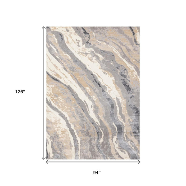 HomeRoots 5' Stylish Taupe Gray and Ivory Abstract Area Rug for Modern Homes - Durable, Stain-Resistant Design 8' X 11' 660297