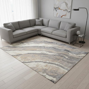 HomeRoots 5' Stylish Taupe Gray and Ivory Abstract Area Rug for Modern Homes - Durable, Stain-Resistant Design 8' X 11' 660297