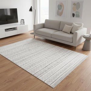 HomeRoots 5' Hand-Woven Cream Gray and Brown Geometric Area Rug for Modern Spaces - Durable & Elegant Design 5' X 8' 660298