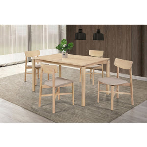 English Elm Perkins Rectangular Dining Set with Embossed Detail and Upholstered Chairs for Four White Washed B062S01626