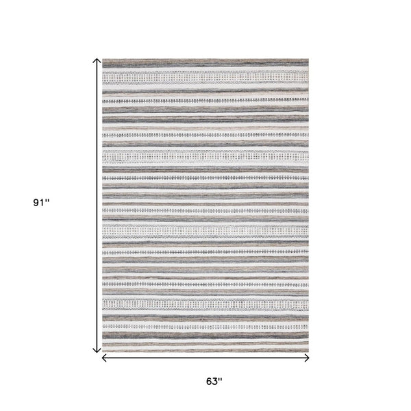 HomeRoots 5' Hand-Woven Cream Beige and Gray Striped Area Rug - Stylish, Durable, and Perfect for Any Room 5' X 8' 660302