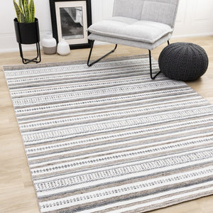 HomeRoots 5' Hand-Woven Cream Beige and Gray Striped Area Rug - Stylish, Durable, and Perfect for Any Room 5' X 8' 660302