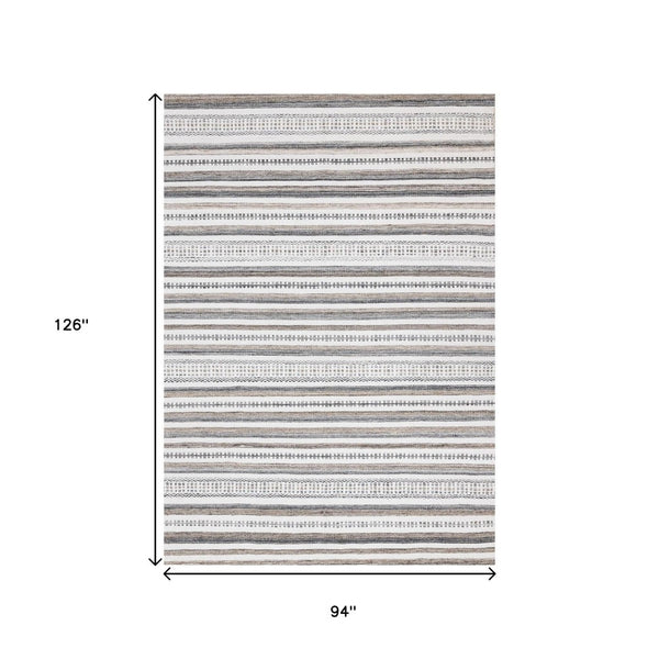 HomeRoots 5' Hand-Woven Cream Beige and Gray Striped Area Rug - Stylish, Durable, and Perfect for Any Room 8' X 11' 660303
