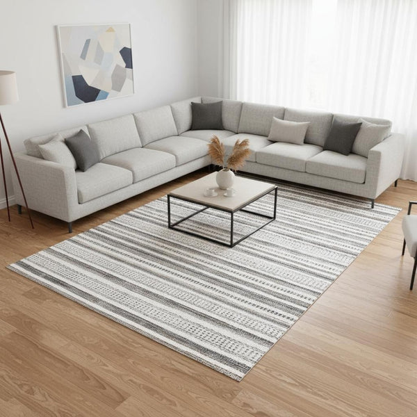 HomeRoots 5' Hand-Woven Cream Beige and Gray Striped Area Rug - Stylish, Durable, and Perfect for Any Room 8' X 11' 660303