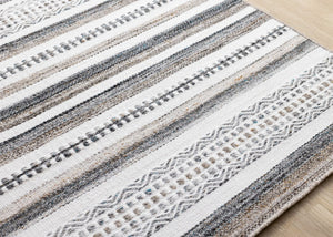 HomeRoots 5' Hand-Woven Cream Beige and Gray Striped Area Rug - Stylish, Durable, and Perfect for Any Room 8' X 11' 660303