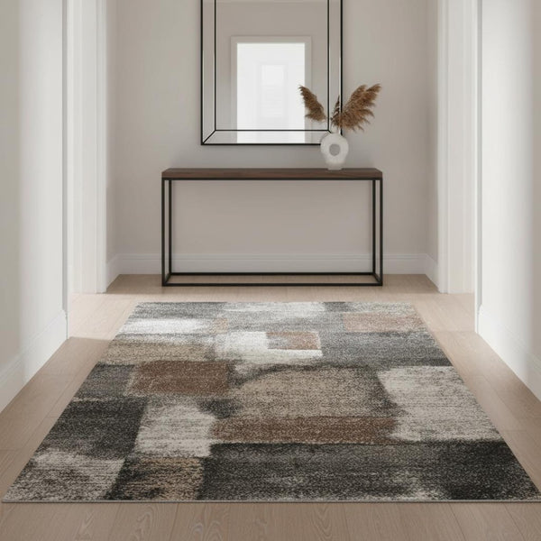 HomeRoots 4' Modern Abstract Area Rug in Gray, Brown, and Ivory - Soft, Durable, and Ideal for High-Traffic Spaces 4' X 6' 660304