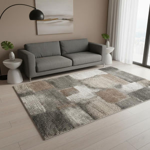HomeRoots 4' Modern Abstract Area Rug in Gray, Brown, and Ivory - Soft, Durable, and Ideal for High-Traffic Spaces 5' X 8' 660305