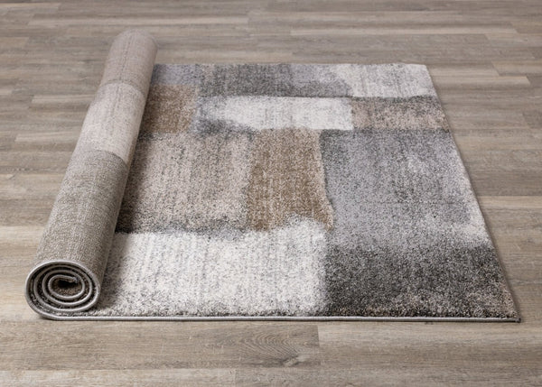 HomeRoots 4' Modern Abstract Area Rug in Gray, Brown, and Ivory - Soft, Durable, and Ideal for High-Traffic Spaces 5' X 8' 660305