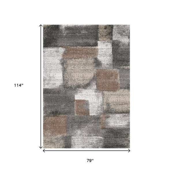 HomeRoots 4' Modern Abstract Area Rug in Gray, Brown, and Ivory - Soft, Durable, and Ideal for High-Traffic Spaces 7' X 10' 660306
