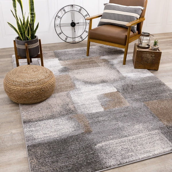 HomeRoots 4' Modern Abstract Area Rug in Gray, Brown, and Ivory - Soft, Durable, and Ideal for High-Traffic Spaces 2' X 8' 660308