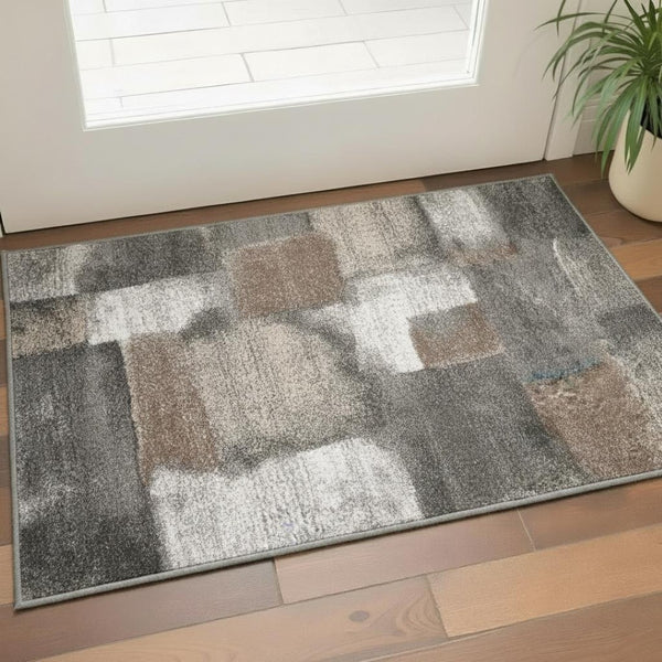 HomeRoots 4' Modern Abstract Area Rug in Gray, Brown, and Ivory - Soft, Durable, and Ideal for High-Traffic Spaces 3' X 5' 660309