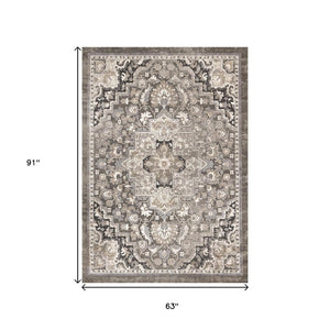 HomeRoots 5' Taupe Gray and Brown Medallion Area Rug - Elegant, Stain-Resistant Design for Any Living Space 5' X 8' 660310