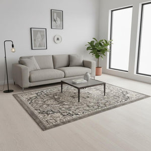 HomeRoots 5' Taupe Gray and Brown Medallion Area Rug - Elegant, Stain-Resistant Design for Any Living Space 5' X 8' 660310