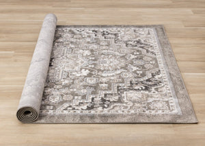 HomeRoots 5' Taupe Gray and Brown Medallion Area Rug - Elegant, Stain-Resistant Design for Any Living Space 5' X 8' 660310
