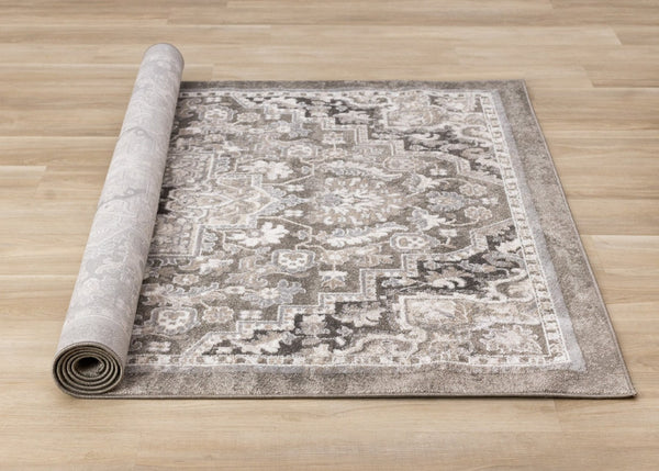 HomeRoots 5' Taupe Gray and Brown Medallion Area Rug - Elegant, Stain-Resistant Design for Any Living Space 5' X 8' 660310