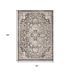 HomeRoots 5' Taupe Gray and Brown Medallion Area Rug - Elegant, Stain-Resistant Design for Any Living Space 8' X 11' 660311