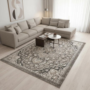HomeRoots 5' Taupe Gray and Brown Medallion Area Rug - Elegant, Stain-Resistant Design for Any Living Space 8' X 11' 660311