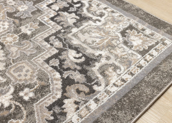 HomeRoots 5' Taupe Gray and Brown Medallion Area Rug - Elegant, Stain-Resistant Design for Any Living Space 8' X 11' 660311