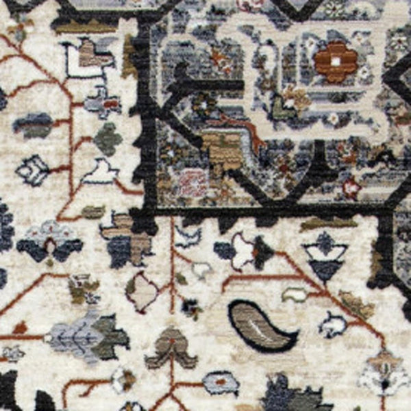 HomeRoots 5' Gray Black and Ivory Medallion Area Rug - Stylish, Stain-Resistant, Durable for Any Room Decor 5' X 8' 660312