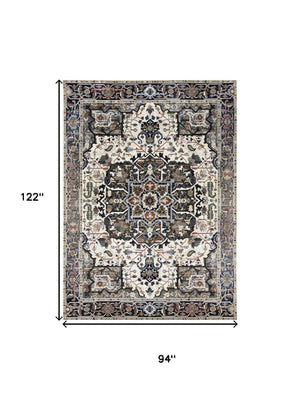 HomeRoots 5' Gray Black and Ivory Medallion Area Rug - Stylish, Stain-Resistant, Durable for Any Room Decor 8' X 10' 660313