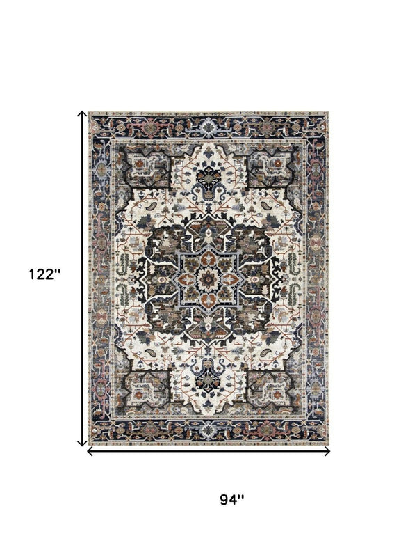 HomeRoots 5' Gray Black and Ivory Medallion Area Rug - Stylish, Stain-Resistant, Durable for Any Room Decor 8' X 10' 660313
