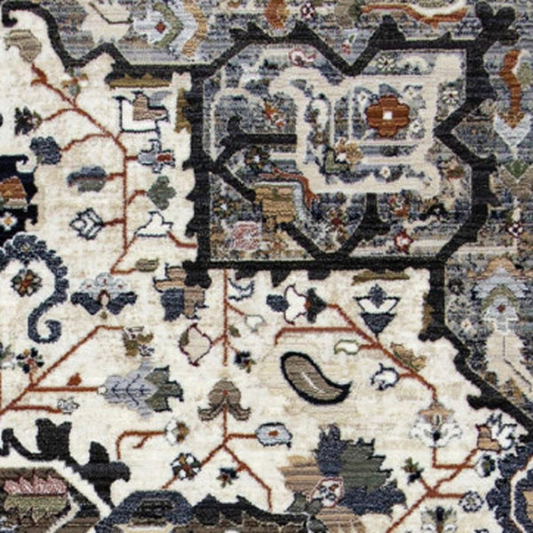 HomeRoots 5' Gray Black and Ivory Medallion Area Rug - Stylish, Stain-Resistant, Durable for Any Room Decor 8' X 10' 660313