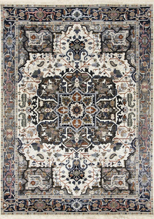 HomeRoots 5' Gray Black and Ivory Medallion Area Rug - Stylish, Stain-Resistant, Durable for Any Room Decor 8' X 10' 660313