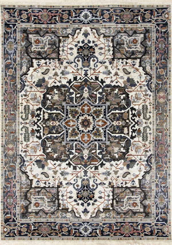 HomeRoots 5' Gray Black and Ivory Medallion Area Rug - Stylish, Stain-Resistant, Durable for Any Room Decor 8' X 10' 660313