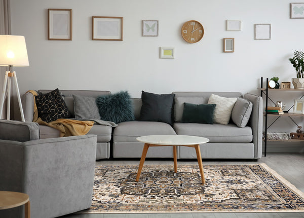 HomeRoots 5' Gray Black and Ivory Medallion Area Rug - Stylish, Stain-Resistant, Durable for Any Room Decor 8' X 10' 660313