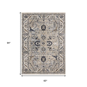 HomeRoots 5' Medallion Area Rug in Beige, Gray & Black - Durable, Stain-Resistant Design for Modern Spaces 5' X 8' 660314