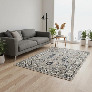 HomeRoots 5' Medallion Area Rug in Beige, Gray & Black - Durable, Stain-Resistant Design for Modern Spaces 5' X 8' 660314