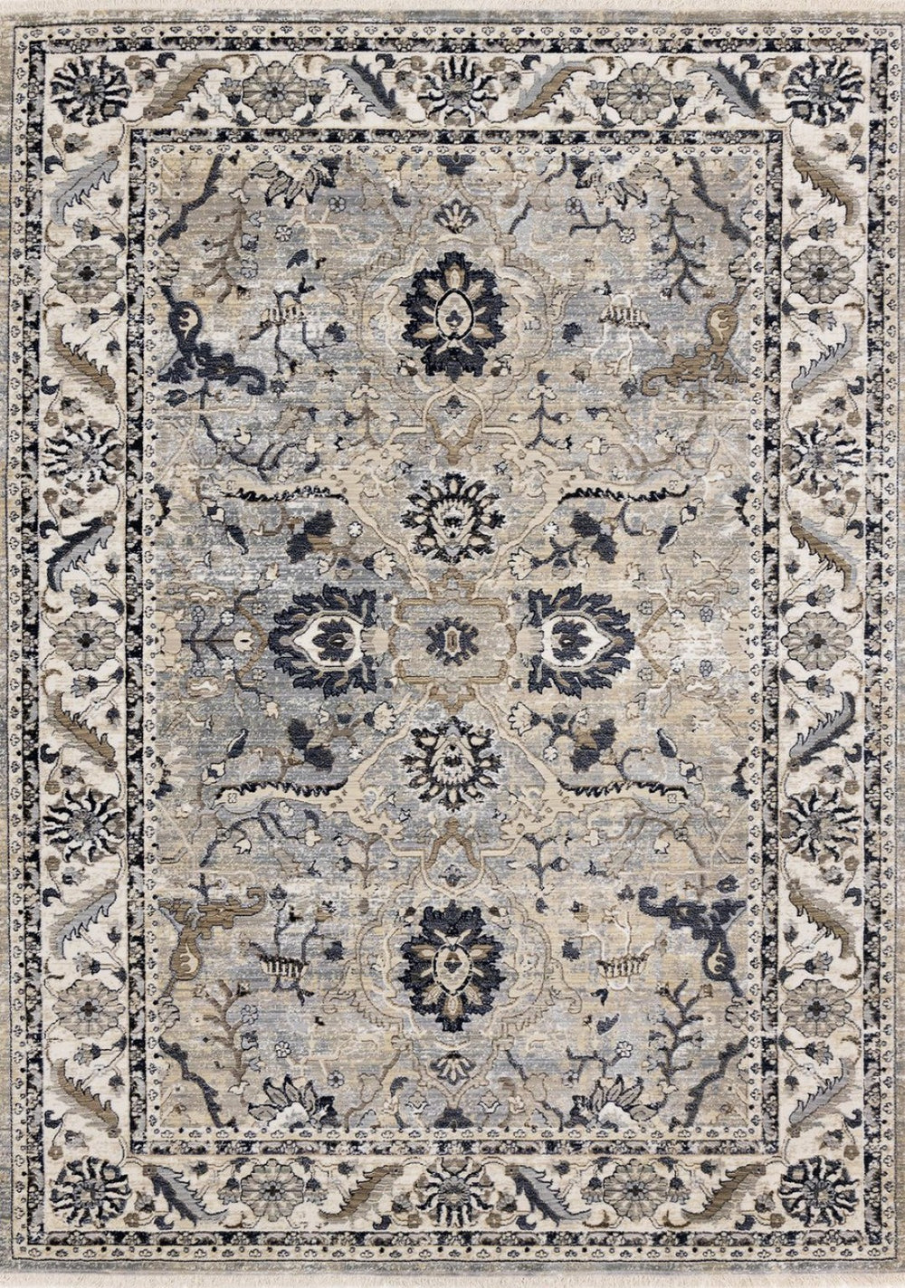 HomeRoots 5' Medallion Area Rug in Beige, Gray & Black - Durable, Stain-Resistant Design for Modern Spaces 5' X 8' 660314