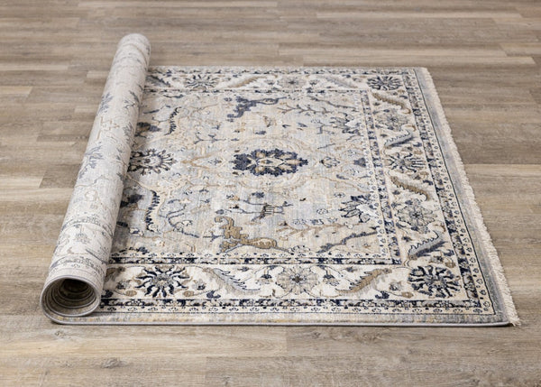 HomeRoots 5' Medallion Area Rug in Beige, Gray & Black - Durable, Stain-Resistant Design for Modern Spaces 5' X 8' 660314