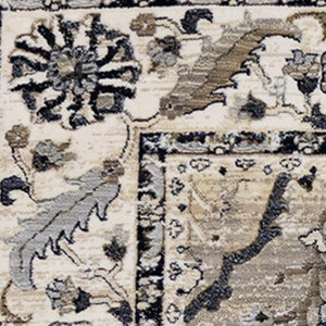 HomeRoots 5' Medallion Area Rug in Beige, Gray & Black - Durable, Stain-Resistant Design for Modern Spaces 2' X 8' 660316