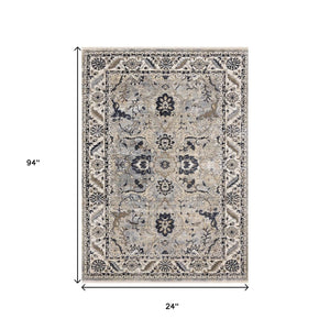 HomeRoots 5' Medallion Area Rug in Beige, Gray & Black - Durable, Stain-Resistant Design for Modern Spaces 2' X 8' 660316